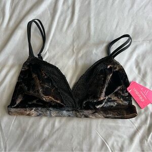 xhilaration black/brown lace-trimmed velour triangle bralette nwt